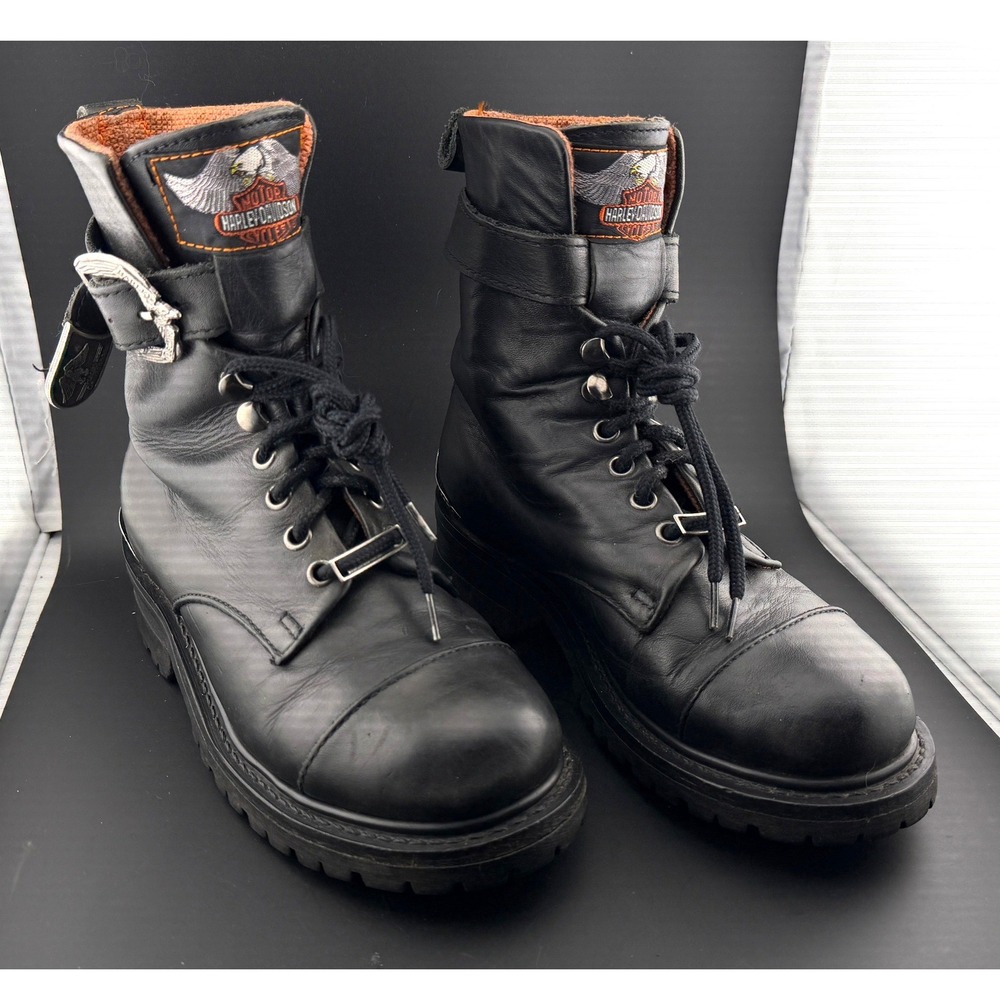 Harley-Davidson: Black Leather Biker Boots, Eagle Hardware, 32455, Womens Size 6